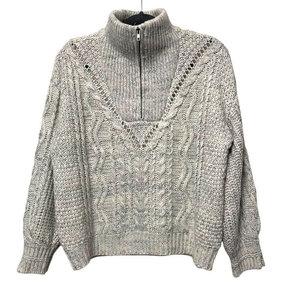 TELLURIDE Cable Knit Pointelle Half Zip Pullover Sweater L - Picture 1 of 7